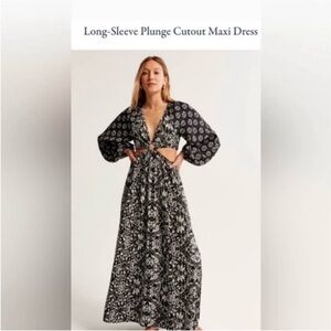 Abercrombie & Fitch Long-Sleeve Plunge Cutout Maxi Dress - Large Tall